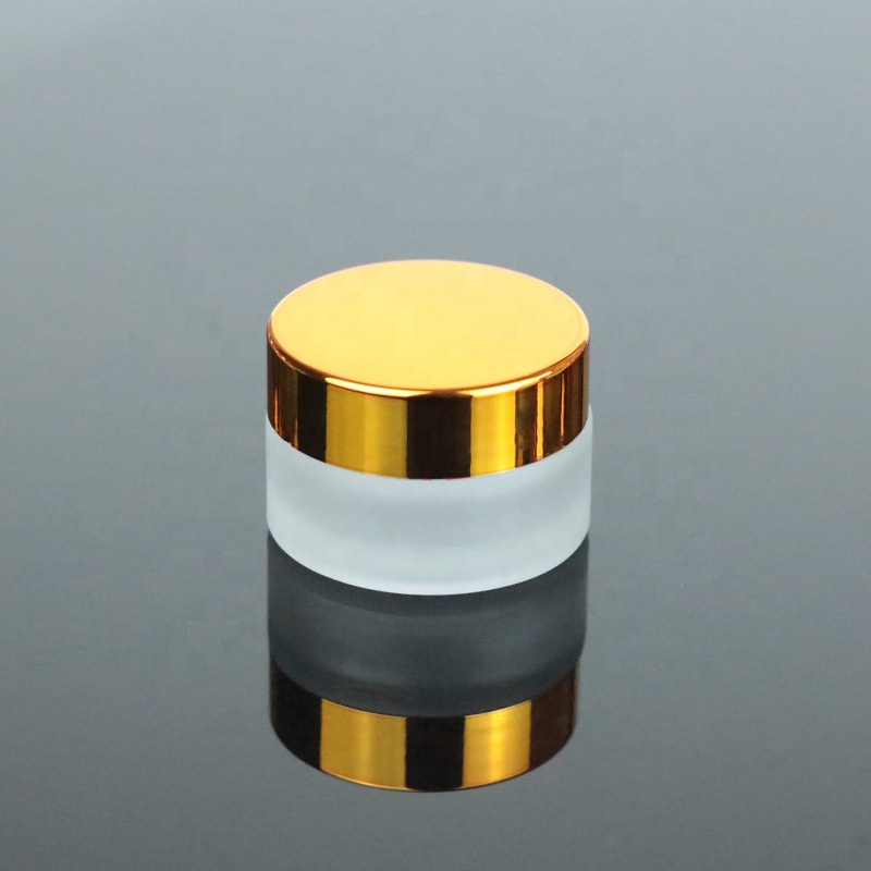 In stock cosmetic packaging 20g frosted glass jar with UV gold lid (GJM20)
