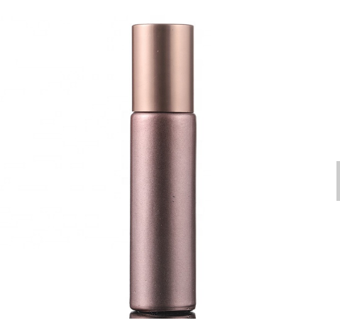 In stock custom surface handing spraying process small vials glass bottle 10ml pink roll on bottle