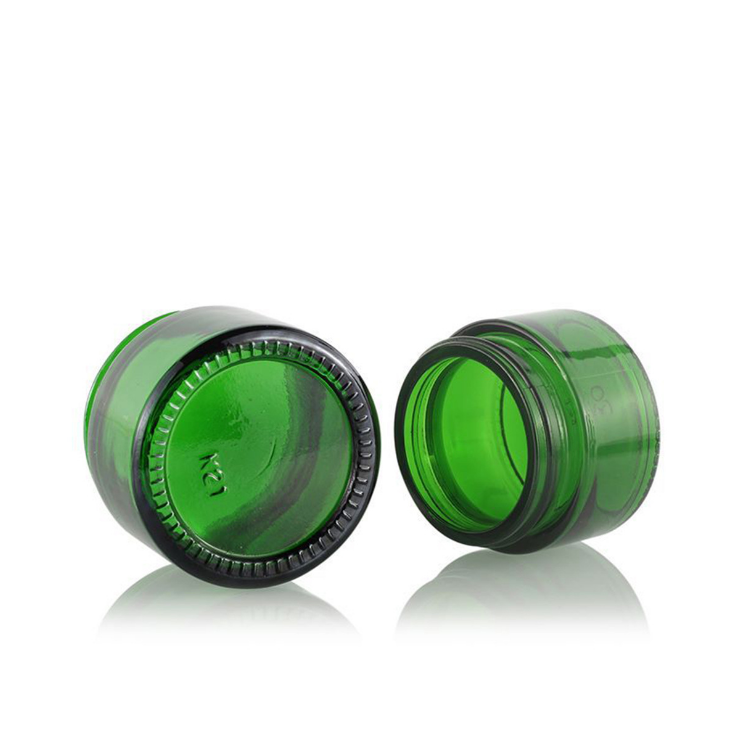 In stock empty amber blue green clear glass cosmetic jars 30g green glass jars for cosmetics