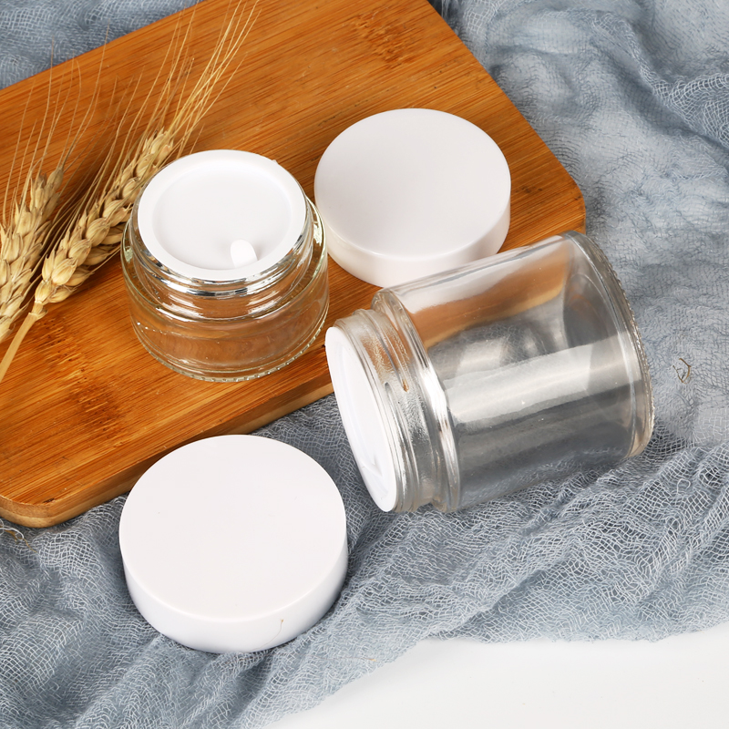In stock empty clear glass cosmetic jars 30g 50ml 100ml glass cream Jars for cosmetic packaging