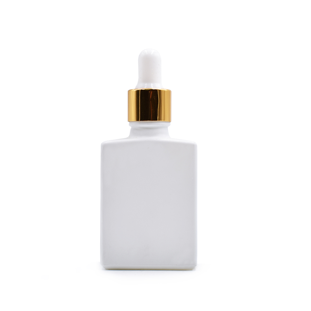 In stock essential oil 30ml 1 oz matte black white rectangular square glass dropper bottle with aluminum dropper cap