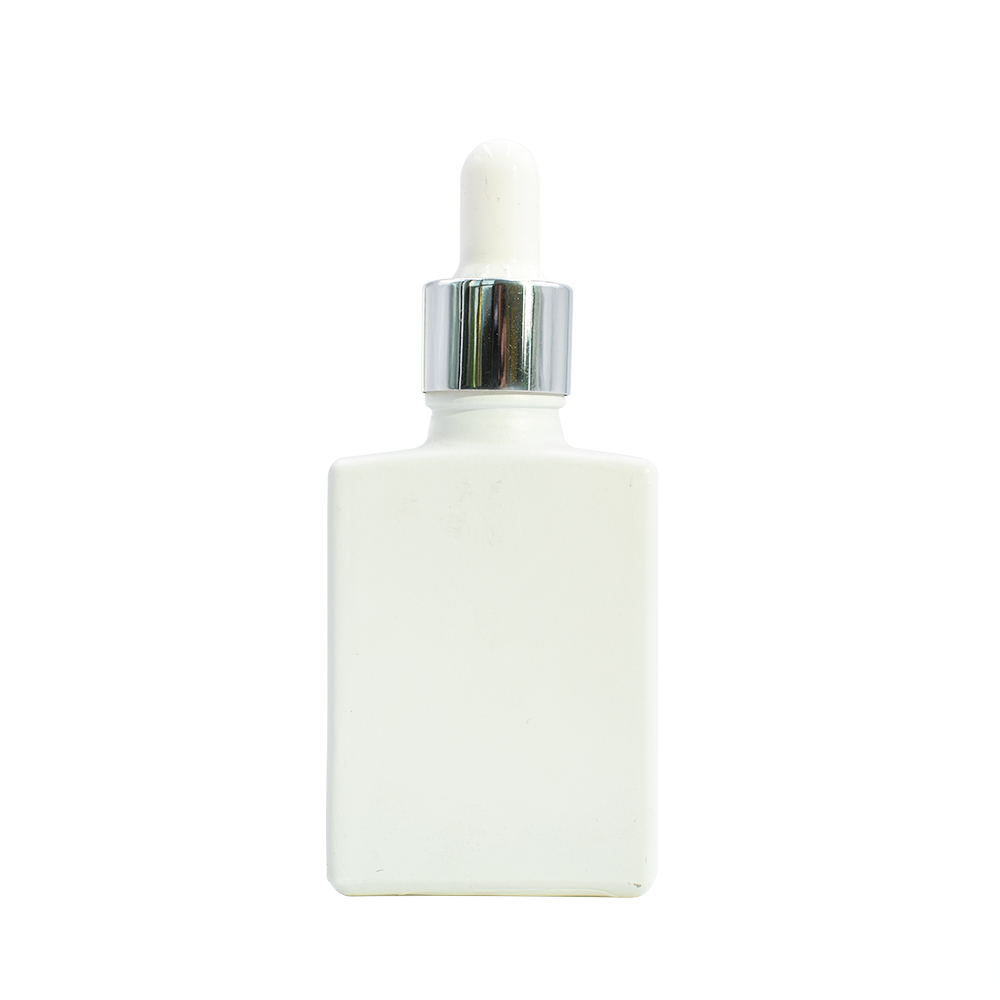 In stock essential oil 30ml 1 oz matte black white rectangular square glass dropper bottle with aluminum dropper cap
