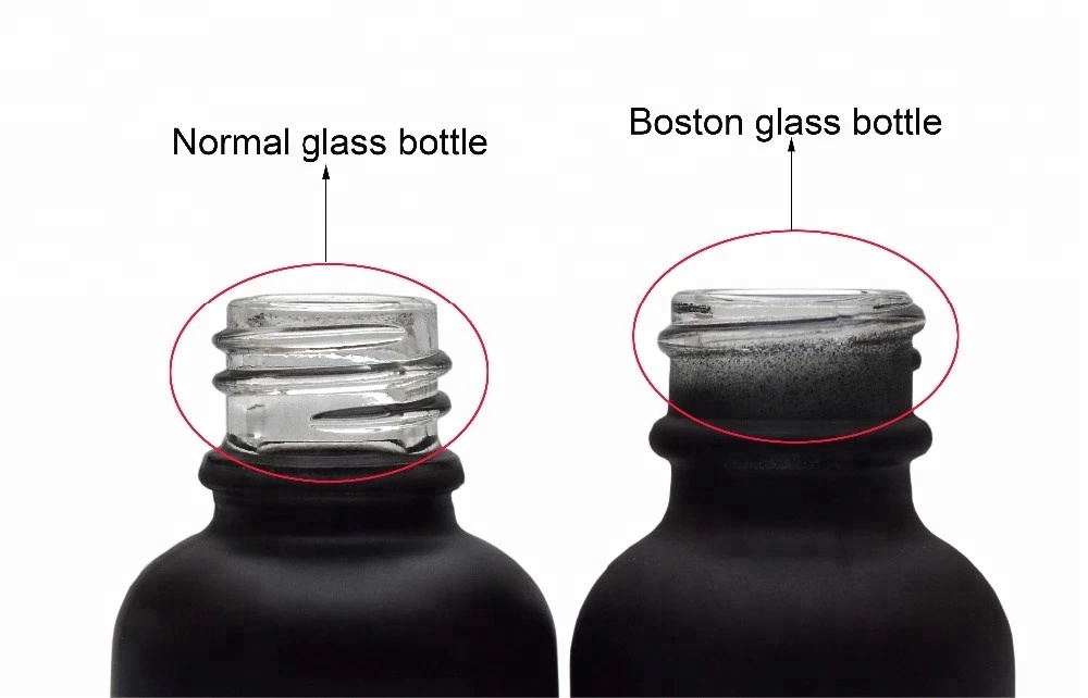 In stock essential oil bottle boston round black glass dropper bottle black frosted glass bottle with glass dropper