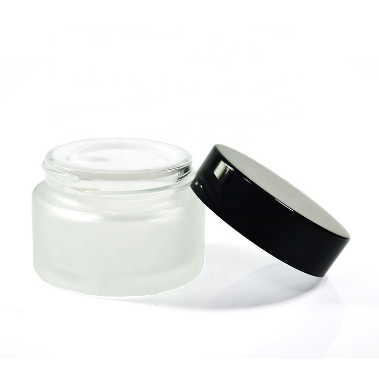 In stock face cream container 15ml 30ml 50ml 100ml clear frosted glass cosmetic jar with black lid