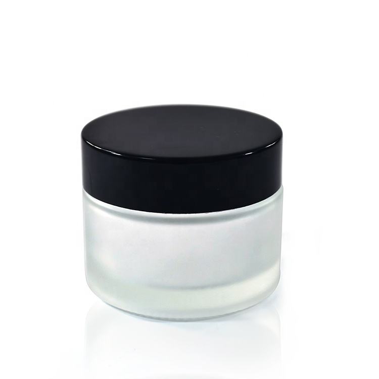 In stock face cream container 15ml 30ml 50ml 100ml clear frosted glass cosmetic jar with black lid