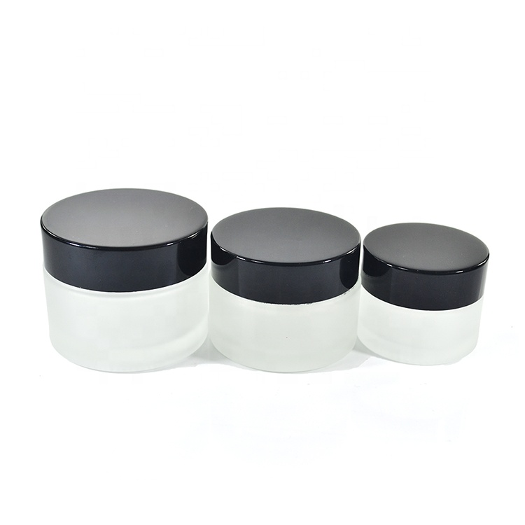In stock face cream container 15ml 30ml 50ml 100ml clear frosted glass cosmetic jar with black lid