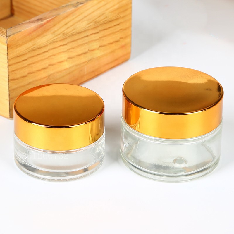 In stock face cream container glass jar with black/gold/silver lid 5g 10g 15g 20g 30g 50g 80g 100g 200g