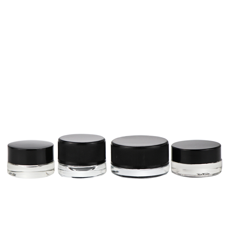 In stock fast delivery mini style child proof glass container with child resistant cap concentrate jar with black lids