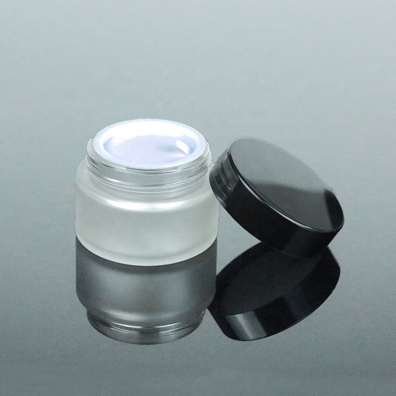 In stock frosted glass jars 30ml glass eye cream jar with black lid (GJM18)
