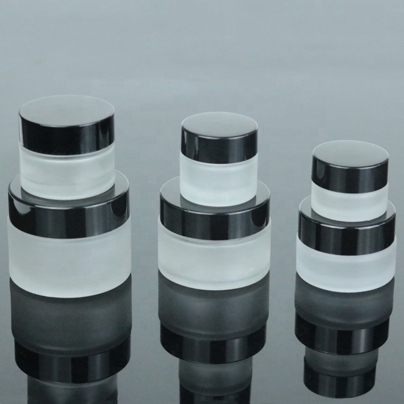 In stock frosted glass jars 30ml glass eye cream jar with black lid (GJM18)