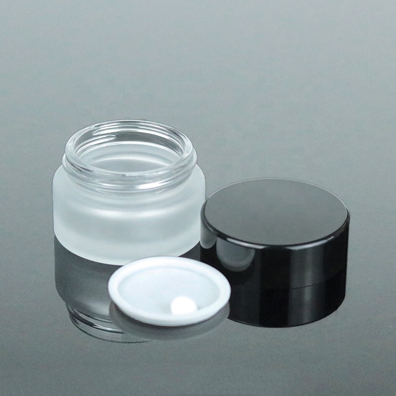In stock frosted glass jars 30ml glass eye cream jar with black lid (GJM18)