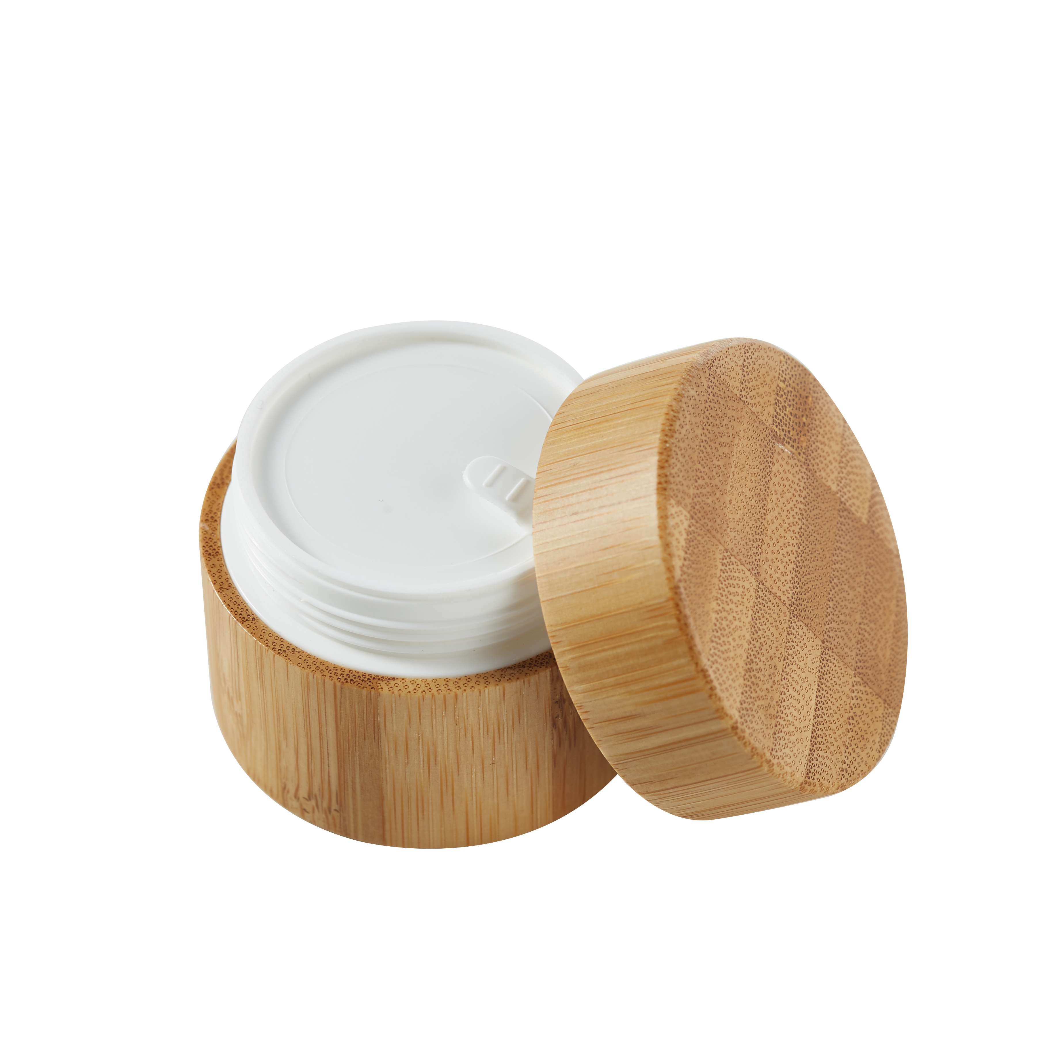 In stock full range 10-100g eco- friendly cosmetic wooden inner pp cream real bamboo jar