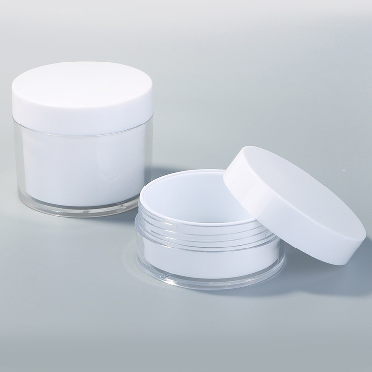 In stock large capacity double layer white plastic wide mouth cosmetic cream jar