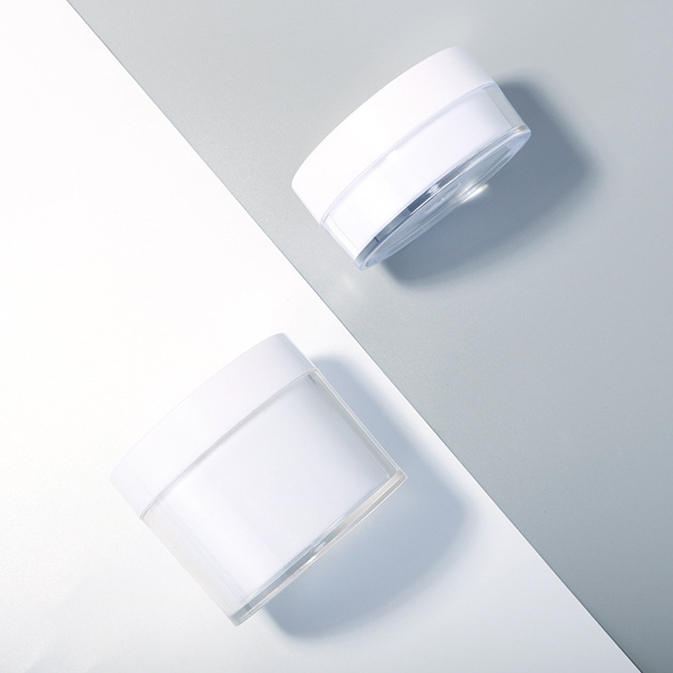 In stock large capacity double layer white plastic wide mouth cosmetic cream jar