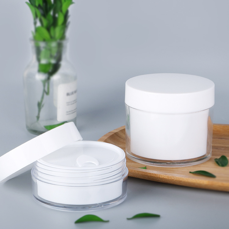 In stock large capacity double layer white plastic wide mouth cosmetic cream jar