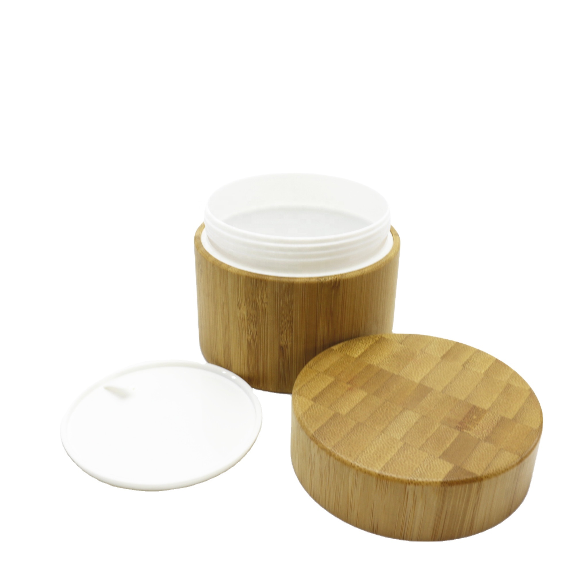 In stock low MOQ 100g 150g 200g echo friendly inner PP bamboo cosmetic cream jar wooden jar  BL-184K