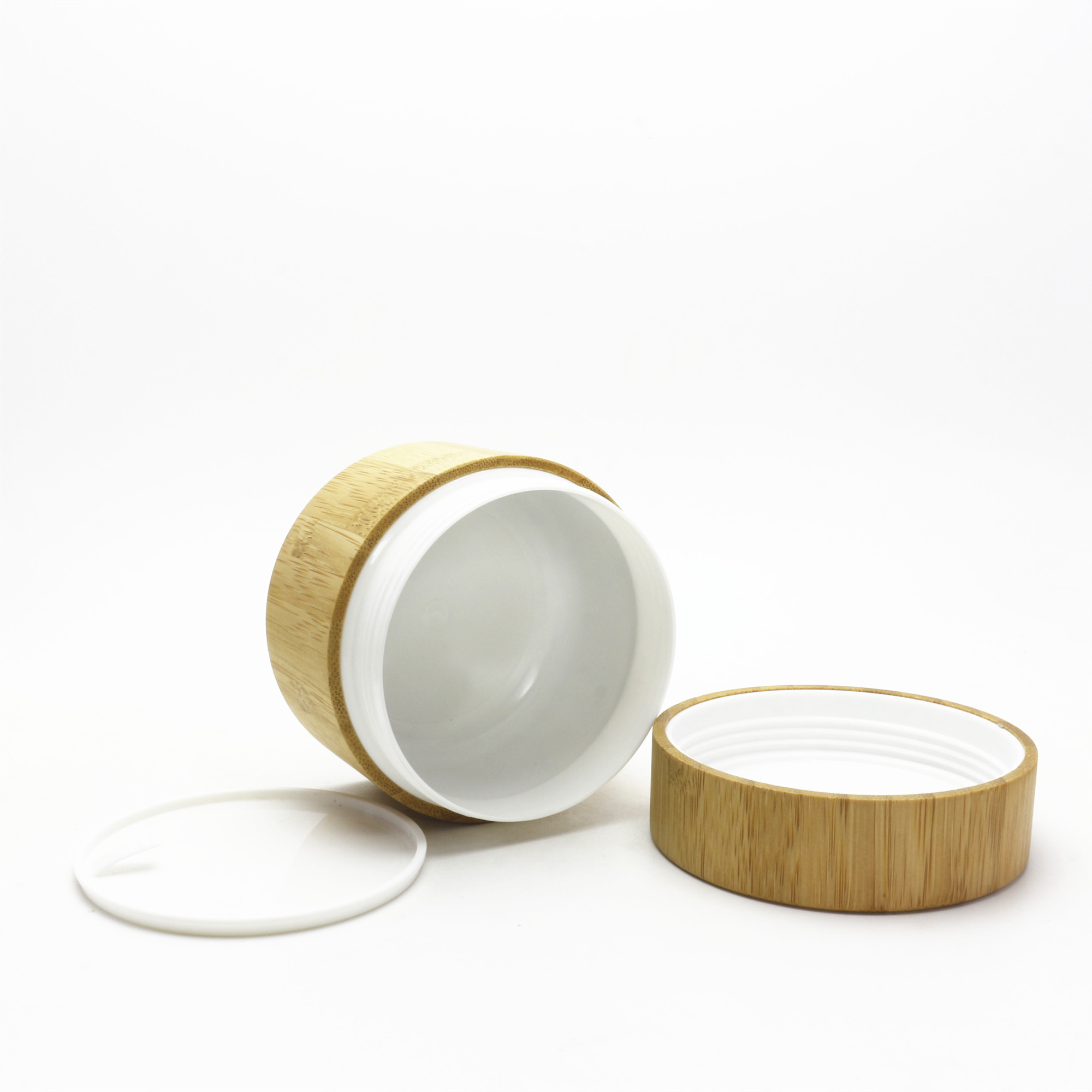 In stock low MOQ 100g 150g 200g echo friendly inner PP bamboo cosmetic cream jar wooden jar BL-184K