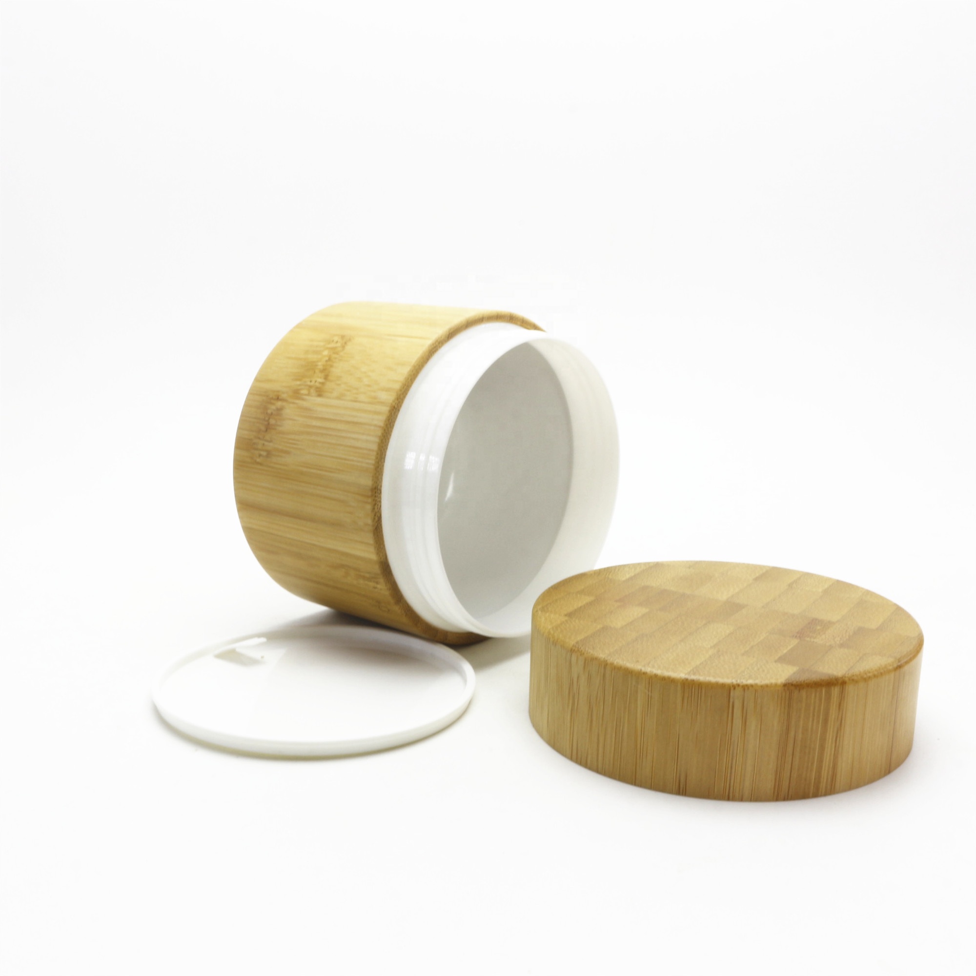 In stock low MOQ 100g 150g 200g echo friendly inner PP bamboo cosmetic cream jar wooden jar BL-184K