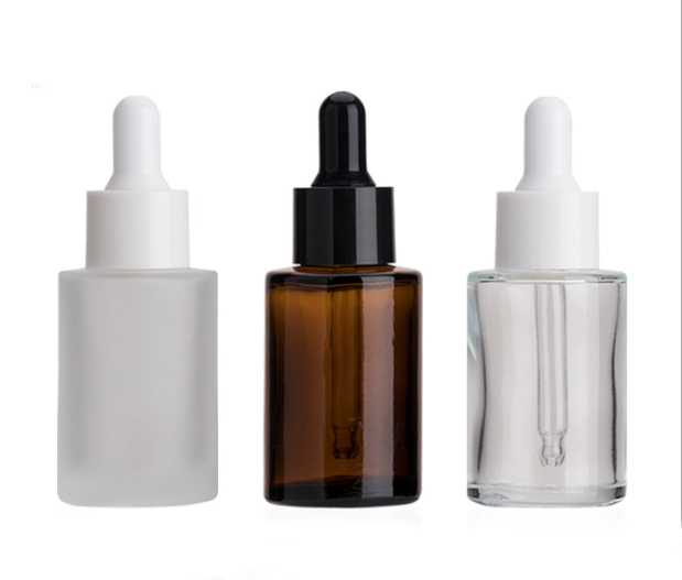In stock low MOQ 30ml clear face oil round gold dropper glass bottle