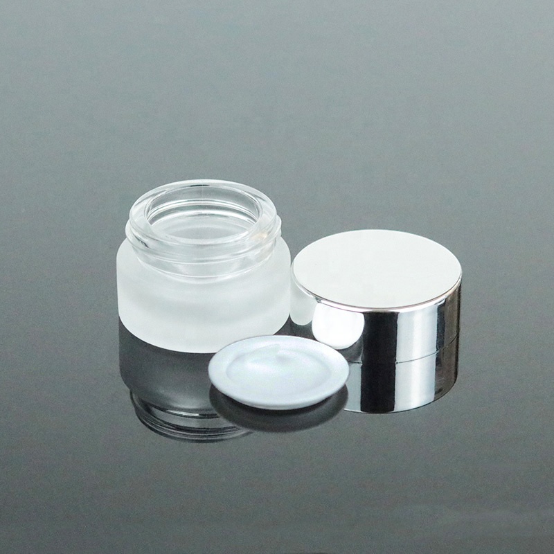 In stock low MOQ frosted glass cream jar 5ml lip balm container with silver lid (GJM19)