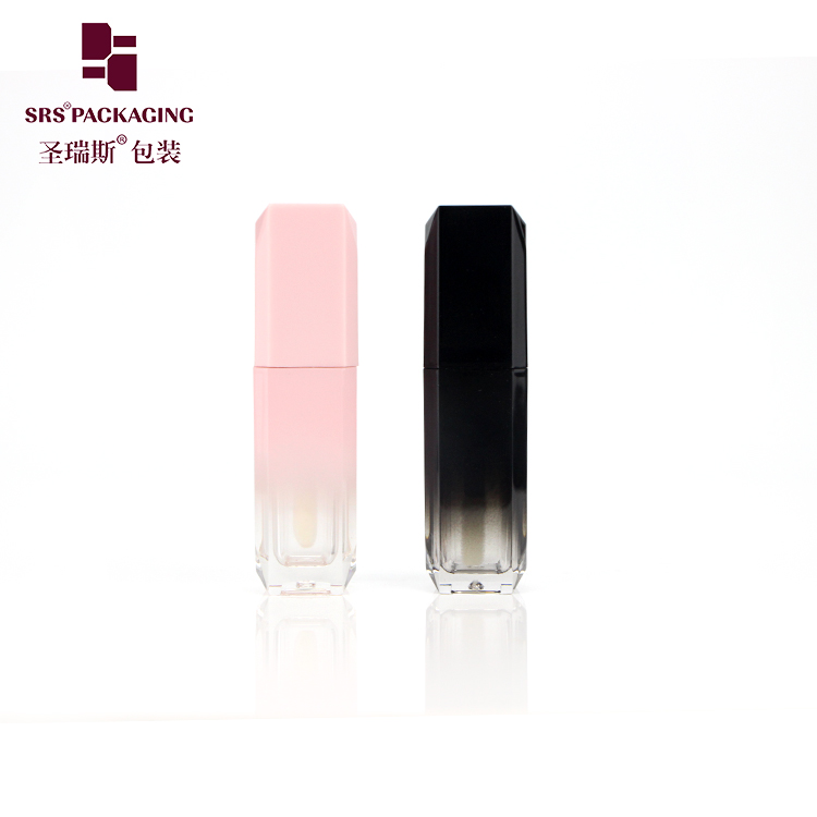 In stock luxury 4 ml clear pink gradient AS plastic square lip gloss tube container