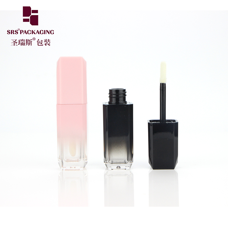 In stock luxury 4 ml clear pink gradient AS plastic square lip gloss tube container