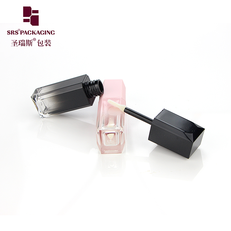 In stock luxury 4 ml clear pink gradient AS plastic square lip gloss tube container
