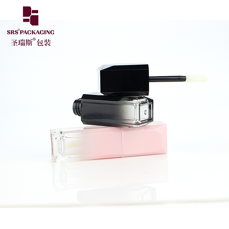 In stock luxury 4 ml clear pink gradient AS plastic square lip gloss tube container