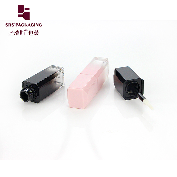 In stock luxury 4 ml clear pink gradient AS plastic square lip gloss tube container
