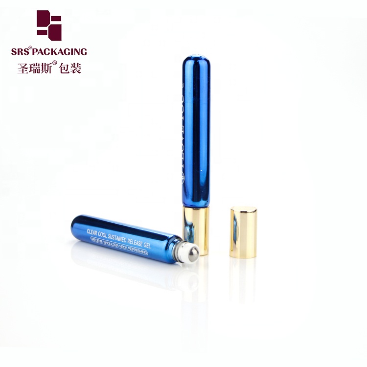 In stock metalized blue color glass custom roll on bottles 10ml roller ball for essential oil with printing