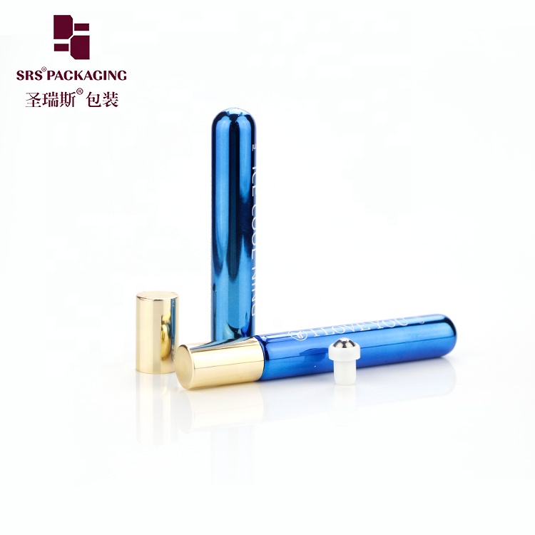 In stock metalized blue color glass custom roll on bottles 10ml roller ball for essential oil with printing