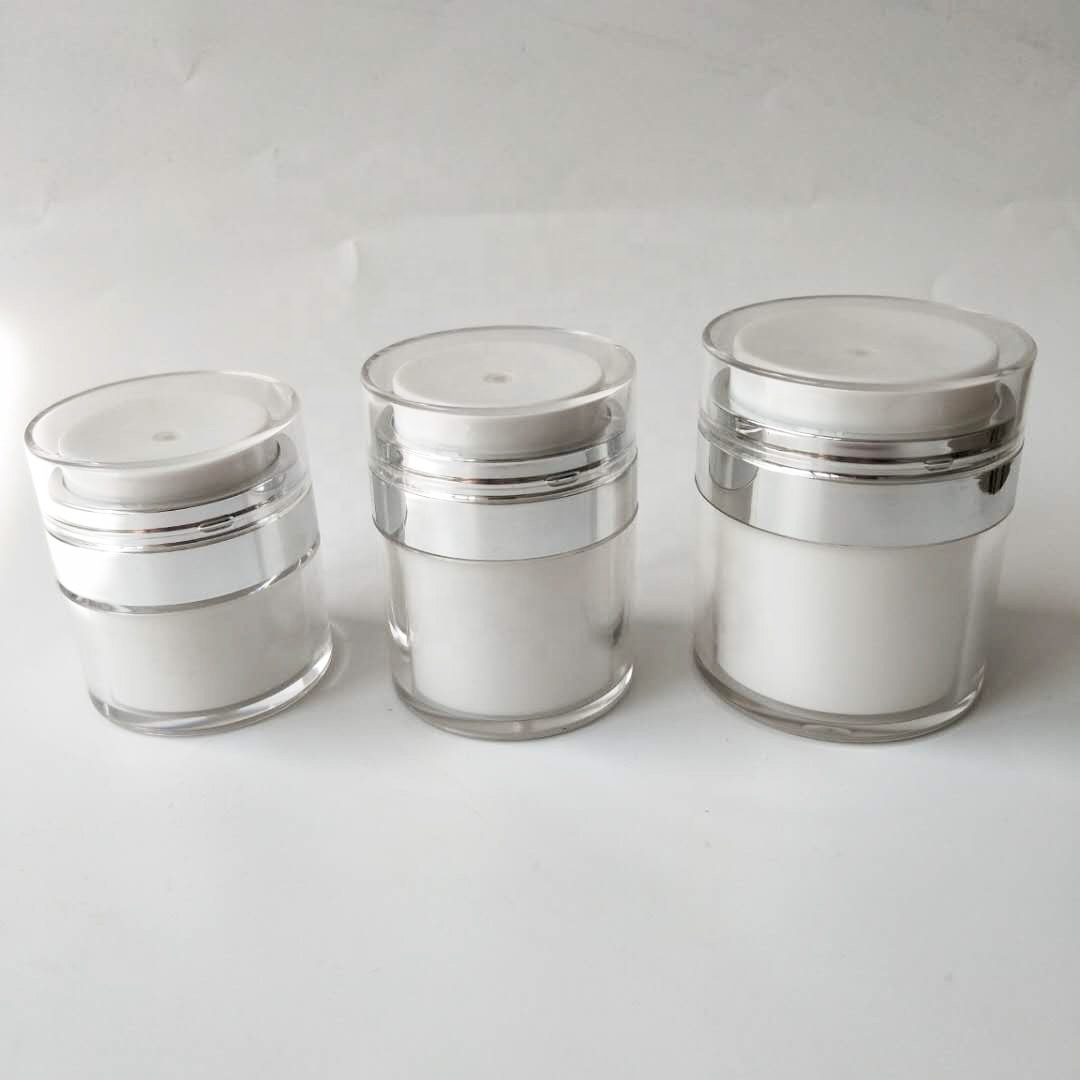 In stock ready to ship wholesale 50g white silver airless jar for cream