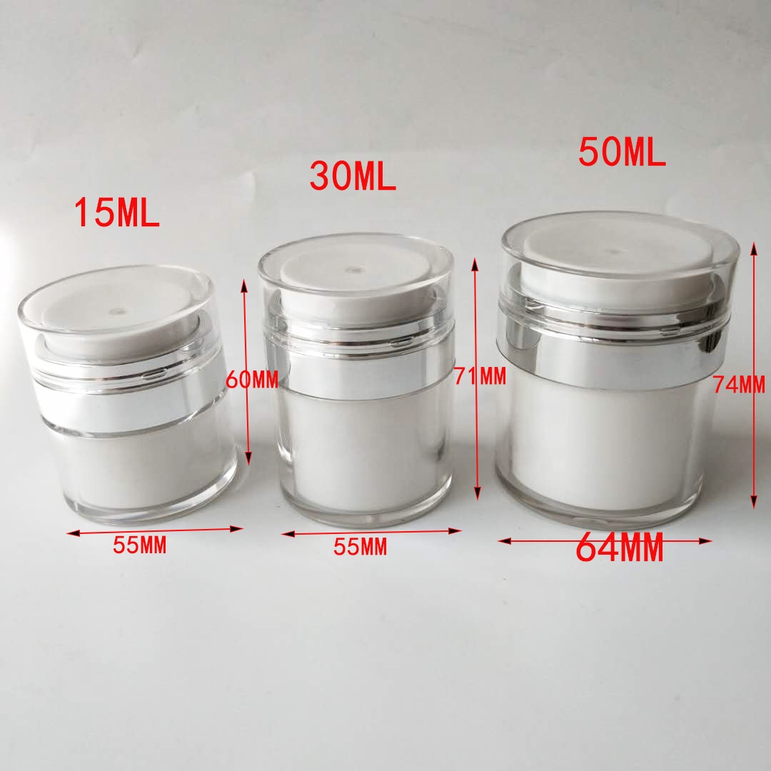 In stock ready to ship wholesale 50g white silver airless jar for cream