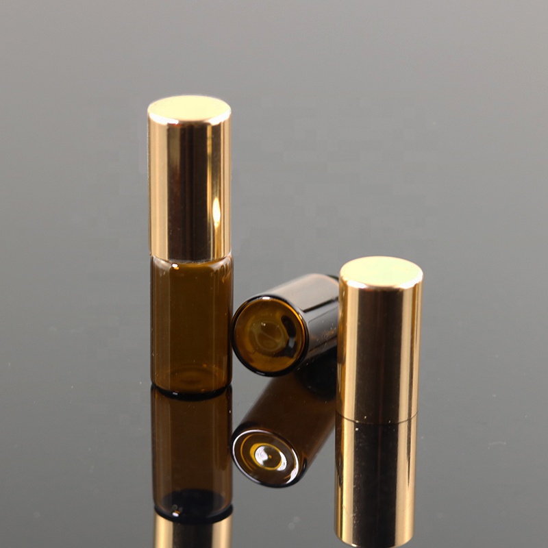 In stock roller ball glass bottle 3ml mini amber perfume essential oil bottle (NRB10-3R)