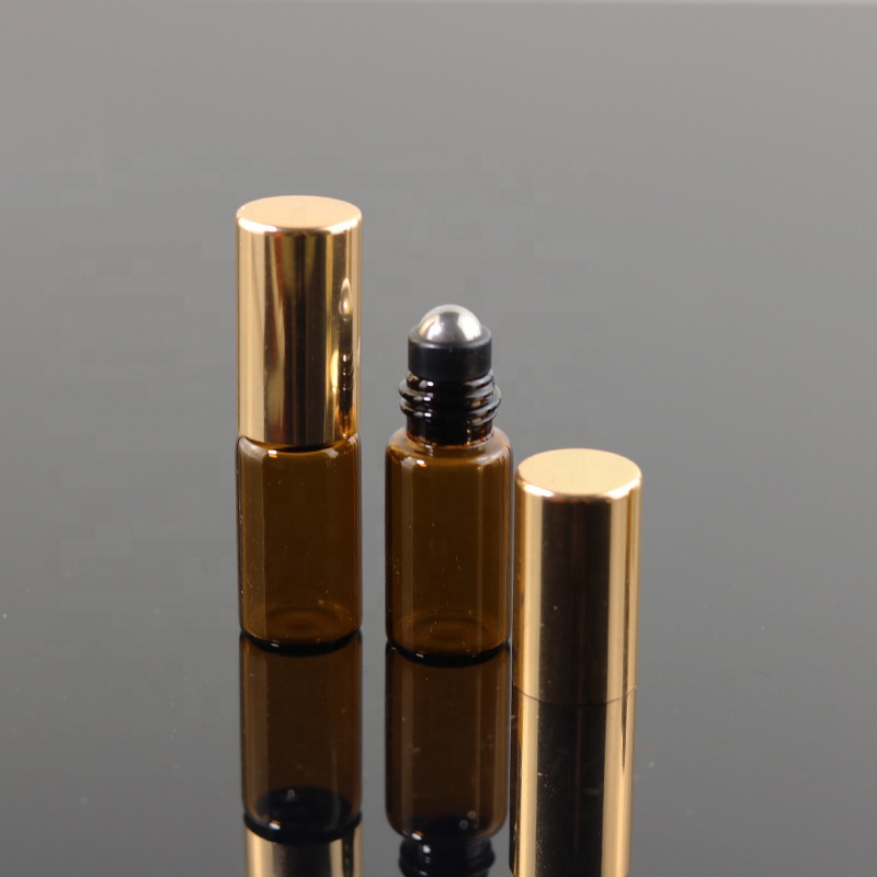 In stock roller ball glass bottle 3ml mini amber perfume essential oil bottle (NRB10-3R)
