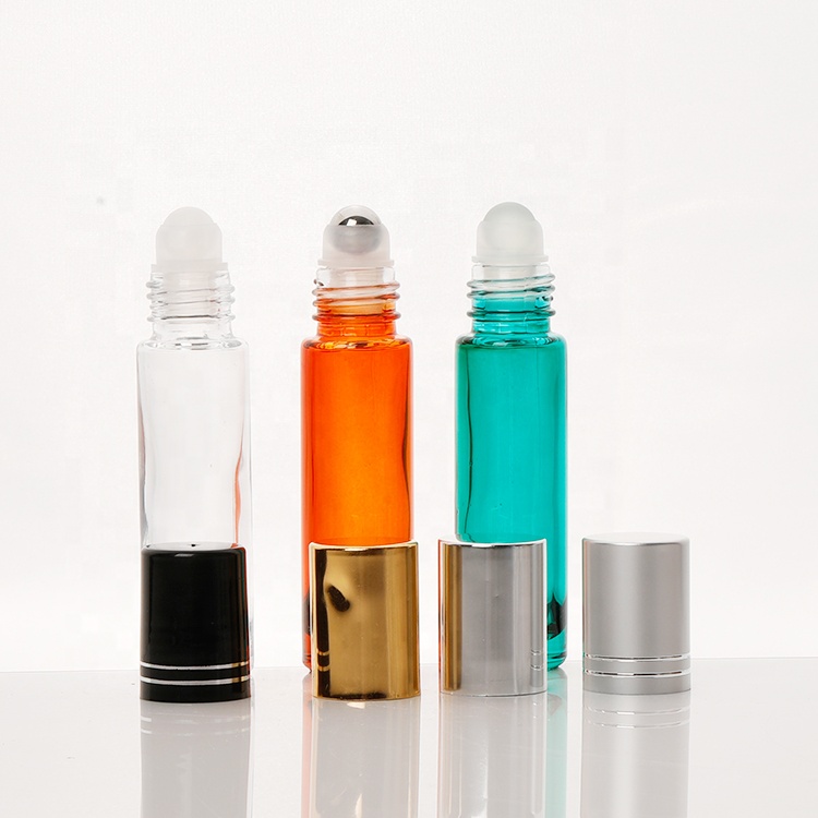In stock round empty 10ml 15ml aluminium roller ball transparent glass tube perfume bottles empty eye cream roller bottle