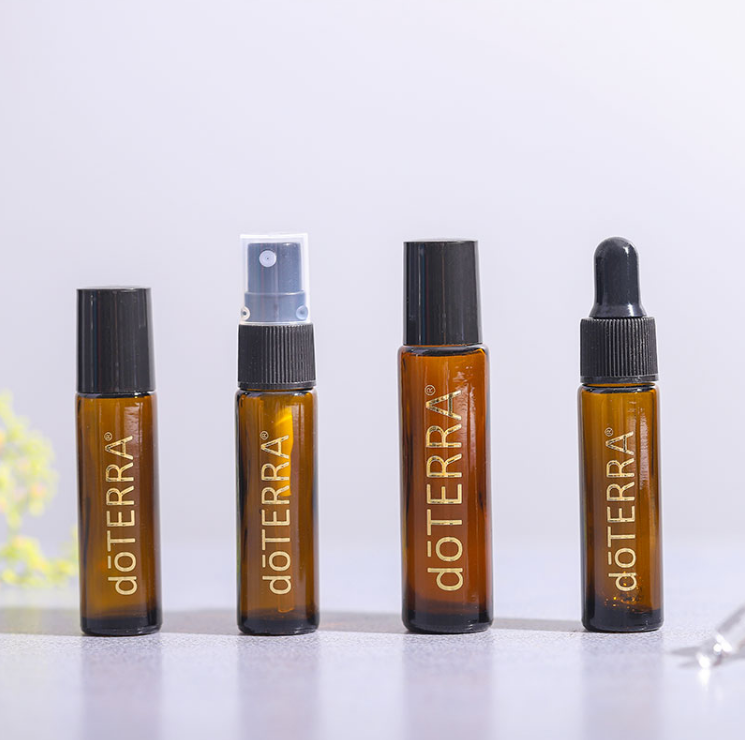 In stock sales!10ml amber glass roll on bottle doterra essential oil bottle with black cap and steel roller