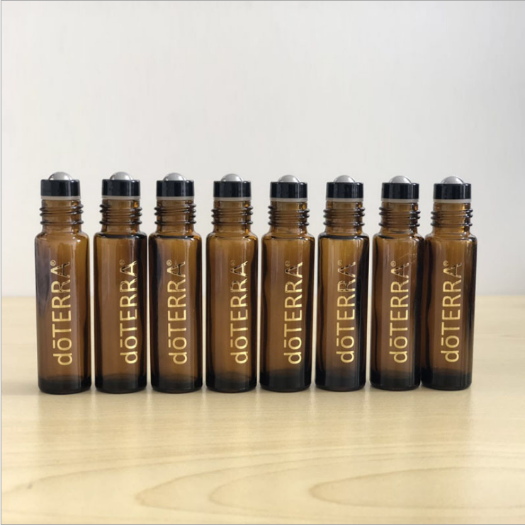 In stock sales!10ml amber glass roll on bottle doterra essential oil bottle with black cap and steel roller