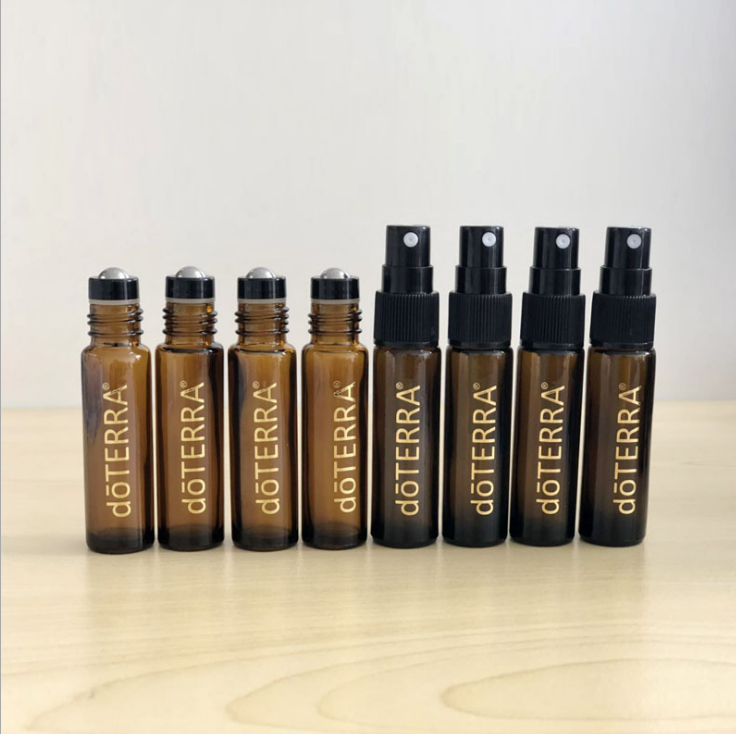 In stock sales!10ml amber glass roll on bottle doterra essential oil bottle with black cap and steel roller