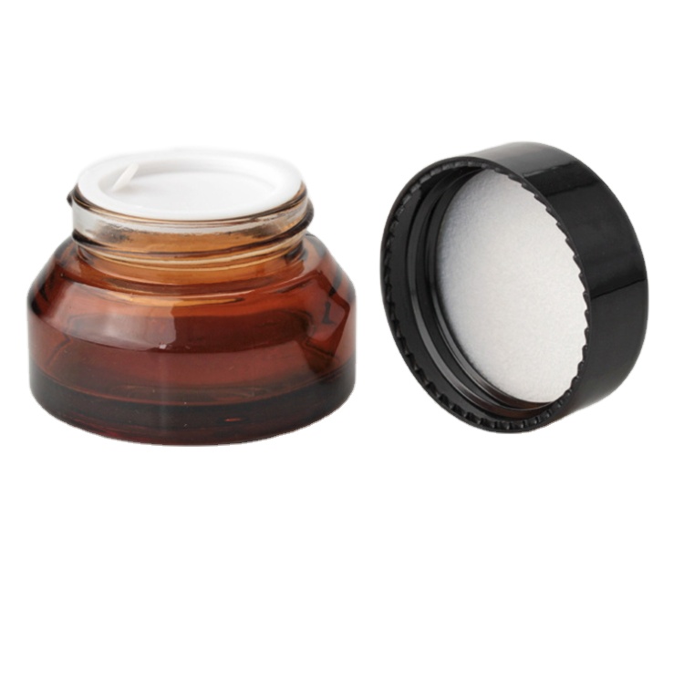 In stock skincare cream used Matte Black Empty Glass Cream Jars With Wood Grain Lids Mini Cosmetic Pot Containers
