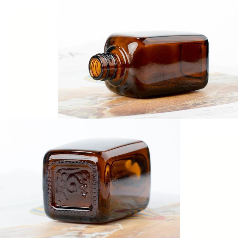 In stock square shape 20ml glass amber bottle