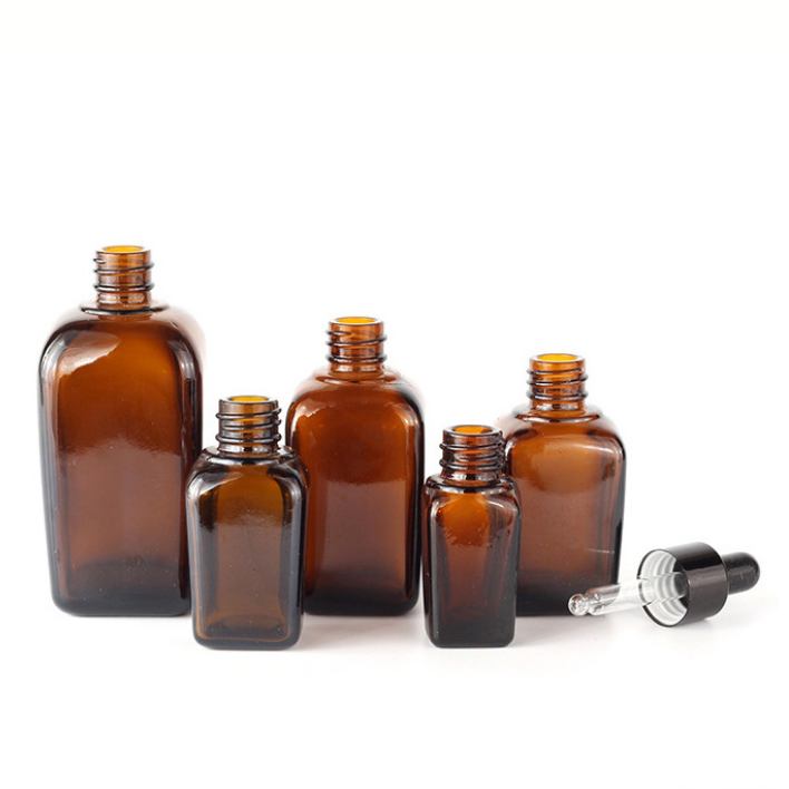 In stock square shape 20ml glass amber bottle