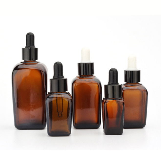 In stock square shape 20ml glass amber bottle