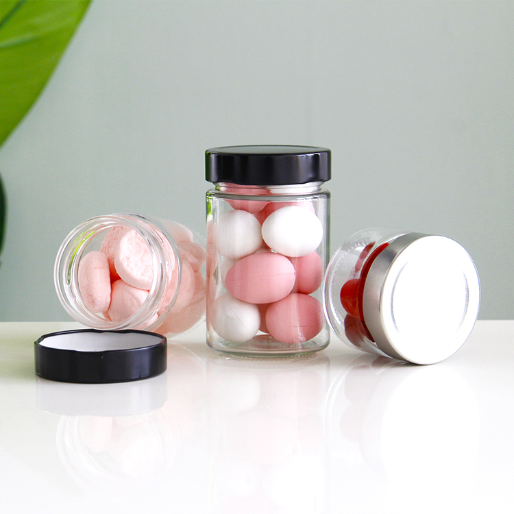 In stock straight side 106ml 212ml 314ml Glass Jars for Honey Jam Spice Sauce Storage Food Storage Glass Jar With High Metal Cap