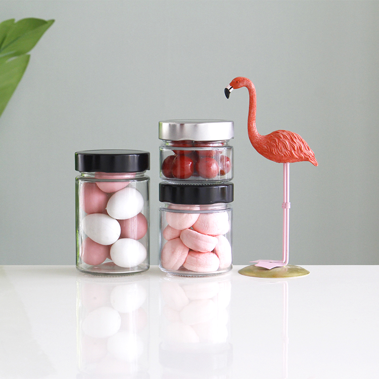 In stock straight side 106ml 212ml 314ml Glass Jars for Honey Jam Spice Sauce Storage Food Storage Glass Jar With High Metal Cap