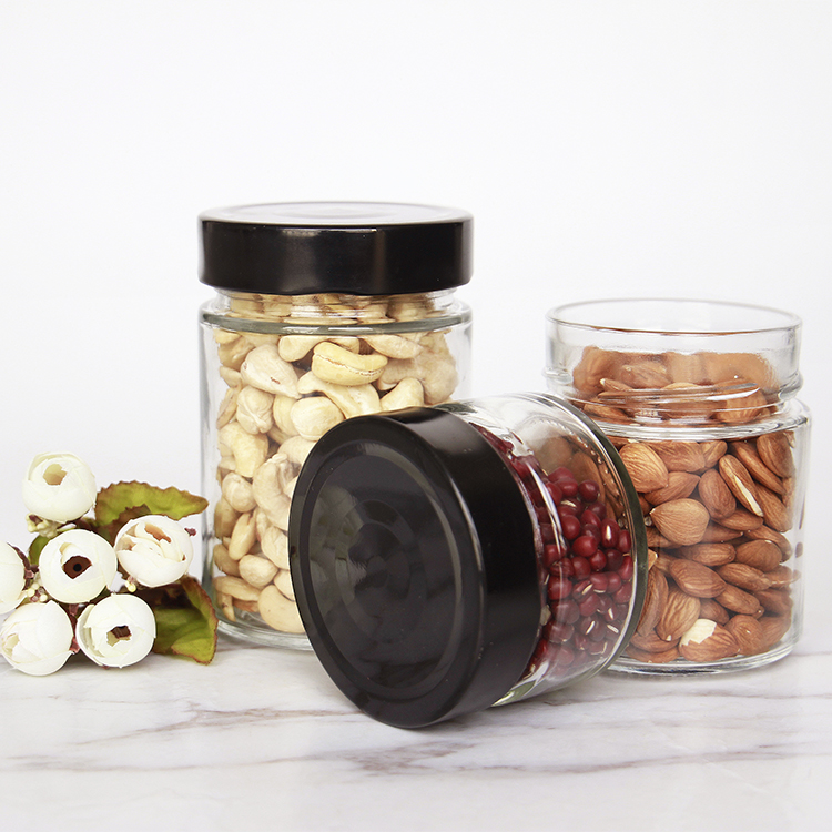 In stock straight side 106ml 212ml 314ml Glass Jars for Honey Jam Spice Sauce Storage Food Storage Glass Jar With High Metal Cap