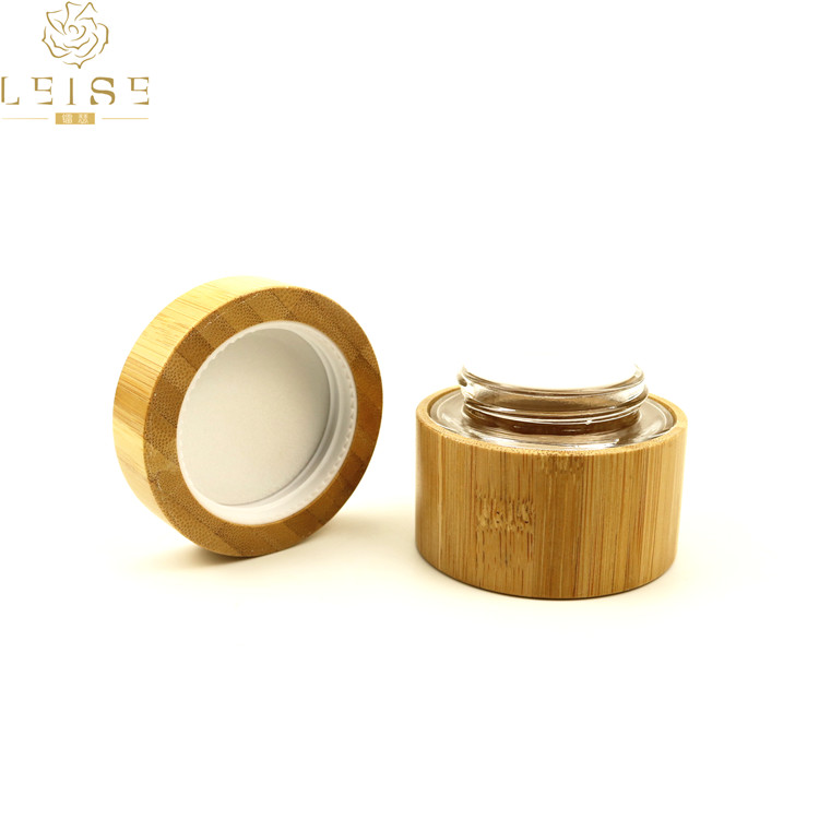 In stock wholesale 30g 50g bamboo jar with inner glass cream cosmetic jar recycled material