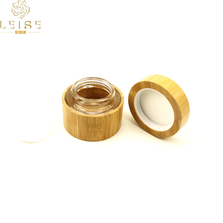 In stock wholesale 30g 50g bamboo jar with inner glass cream cosmetic jar recycled material