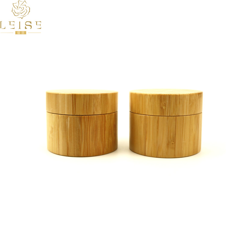 In stock wholesale 30g 50g bamboo jar with inner glass cream cosmetic jar recycled material