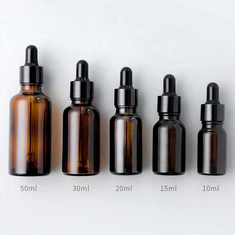 In stock wholesale 30ml cosmetic essential oil packaging amber glass bottle with dropper